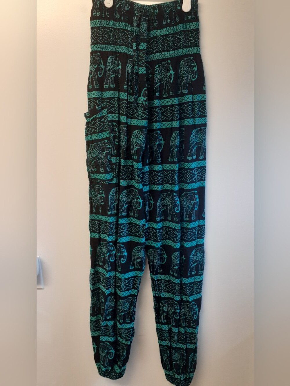 Black & Teal Elephant Print Harem Pants